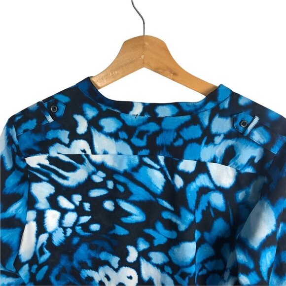 𝅺CALVIN Klein Black & Blue Tie Dye Long Sleeve Button Down Top size Small - Picture 4 of 8